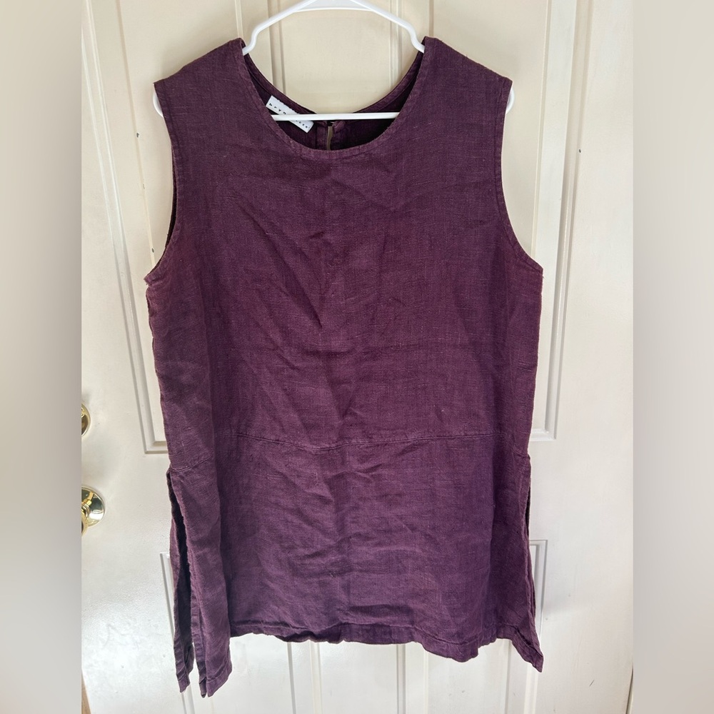 Bryn Walker 100% Linen Purple Sleeveless Tunic Size Med Flowy Lagenlook Beachy